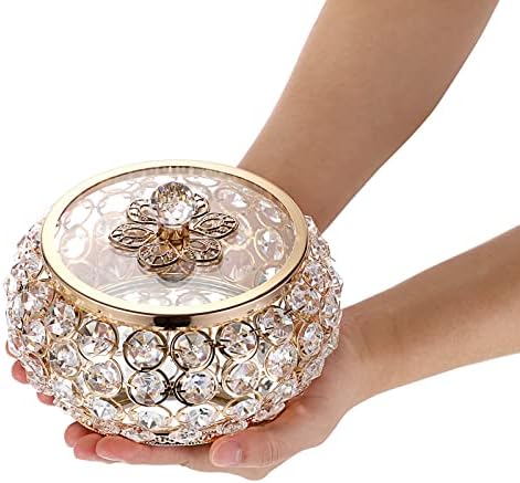Hipiwe Crystal Jewelry Trinket Box with Glass Lid Large Gold Mirrored Treasure Box Decorative Jewelry Box Ring Earrings Necklace Storage Keepsake Box Gift for Women