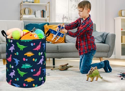 Collapsible Kids Laundry Basket Clothes Hamper, Foldable Storage Organizer Bin, Toy Clothes Storage with Handles for Boys Girls Bedroom, Room Decor Dinosaur