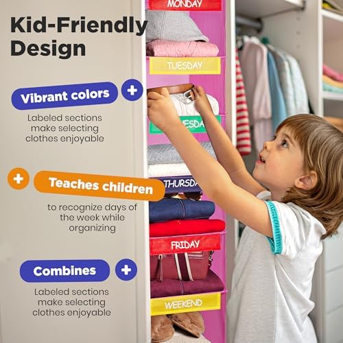 Handy Laundry Weekly Clothes Organizer for Kids, 6-Shelf Bamboo Reinforced