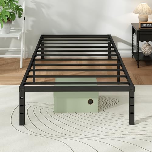 Metal Platform Bed Frame Twin Size, 16 Inch Height with Heavy Duty Steel Support, No Box Spring Needed, Easy Assembly and Underbed Storage,Black