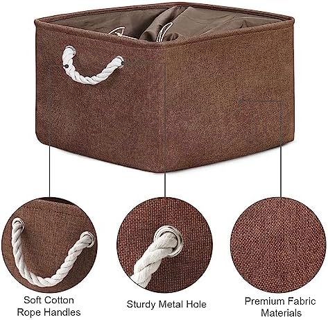 TheWarmHome Organization and Storage Basket for Organizing - 17x14x10 inch 3 Pack Fabric Storage Cubes, Collapsible Storage Bins for Shelves Closet Organizer Toy Gift Cloth (Brown)