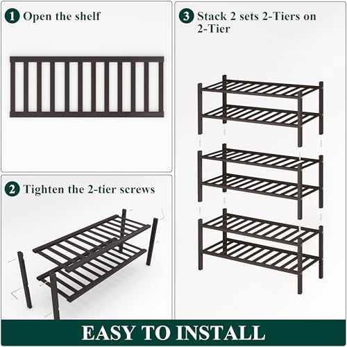 Smiry Bamboo Shoe Rack, 12 Vertical Slats, 6 Tier - 26.8" Wide, Brown