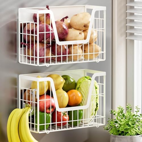 2 Set Magnetic Fridge Shelf, White Magnetic Fruit Basket for Fridge