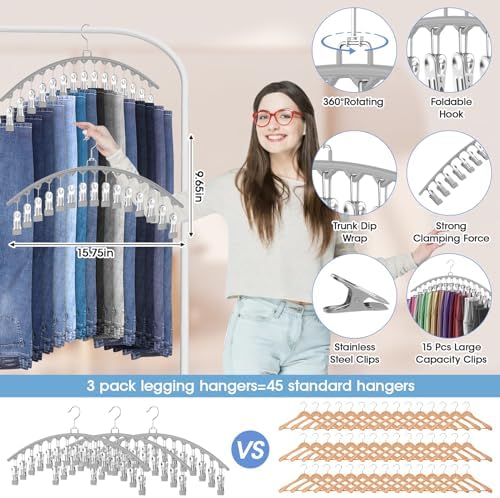 6 Pack Legging Organizer for Closet Hanging, Pants Hangers with Clips Metal