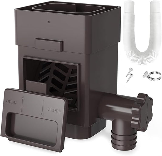 Anivia Rainwater Collection System, Downspout Diverter Fits for 2x3 or 3x4 Inch Standard Downspouts, Rain Barrel Diverter Kit with Adjustable Valve and Filter. 5ft Hose - Brown
