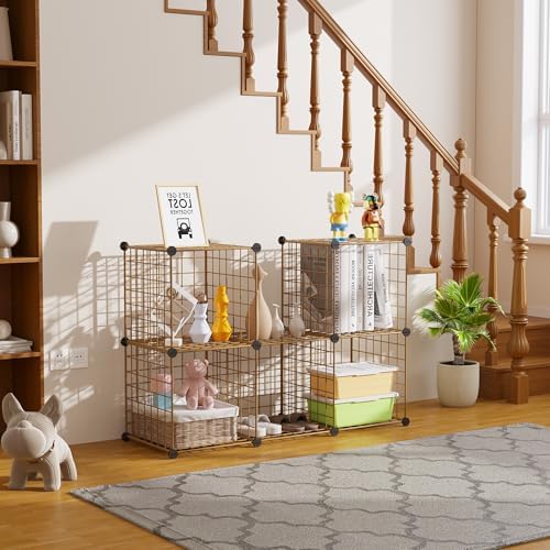 C&AHOME Wire Cube Storage, 6 - Cube Organizer Metal C Grids Units, Brown