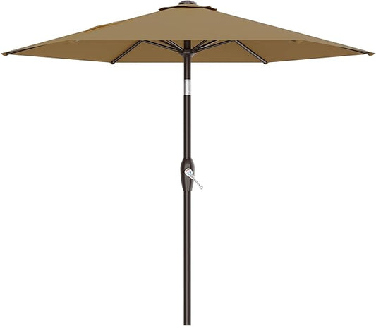 AreShark 7.5FT Patio Umbrella Table Market Umbrella with 6 Sturdy Ribs, Button Tilt/Crank, Heavy-Duty Outdoor Umbrellas for Pool, Deck, Garden and Backyard, Khaki