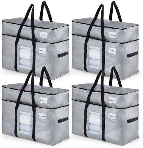 TAILI 2 Tier Moving Bags,4 Pack Silver Storage Bags with Visible Window