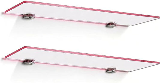 iobiotio Cute Pink Floating Shelves, 15 x 4'' Arylic Shelves for Wall, Decorative Clear Floating Shelves for Gril's Room, Bathroom, Wall Mounted, 2 Pcs