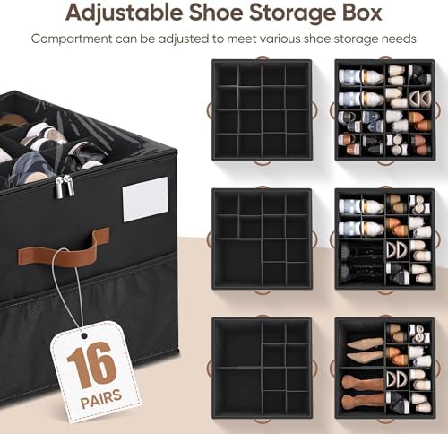 Shoe Organizer for Closet, Adjustable Storage Box Holds 32 Pairs