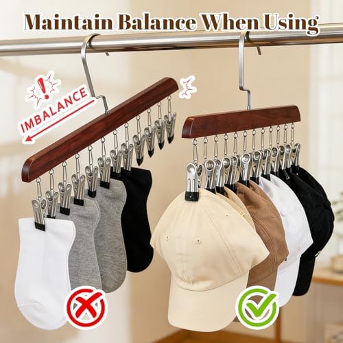 2PCS Vintage Space Saving Hanging Clothes Organizer with 12 Clips