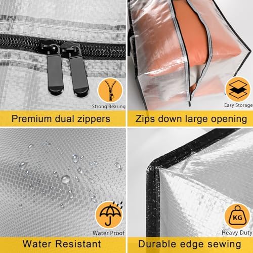 Clear Moving Bags Heavy Duty Extra Large with Strong Zipper Handles
