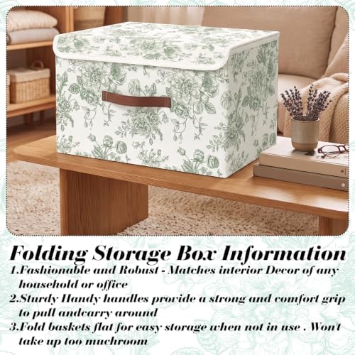 2 Pack Green Floral Storage Bin with Lids, 17x11x12 Inch