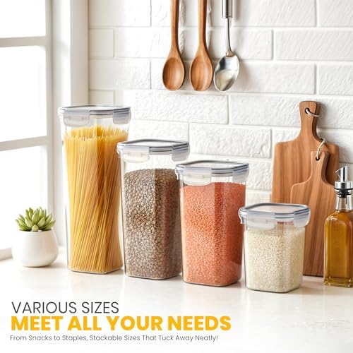 KICHLY Plastic Airtight Food Storage Containers Sets with Lids, 24 Pack | BPA-Free Kitchen Pantry Organizers and Storage for Cereal, Flour, Sugar & Dry Food