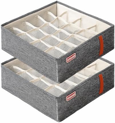 2 Pack Sock Organizer Dor Drawers, 40 Cell Fabric Foldable Cabinet Closet Organizers and Storage Boxes for Storing Socks, Underwear, Ties (6+20 Cells, Gray) (Light Gray, 2 * 20cells)