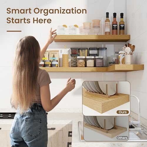 36in Floating Shelves for Wall, 36"W x 9.25"D x 1.25"H, 2 Pack Long Wall Mounted Engineered Wood Shelves with Invisible Brackets for Living Room, Bedroom, Bathroom, Kitchen Decor and Storage, Oak