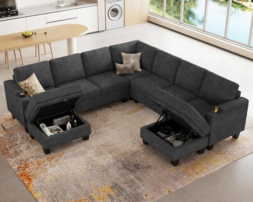 Belffin Modular Sectional Sofa Couch with Storage U Shape Convertible Corner Couches for Living Room Dark Grey Couch