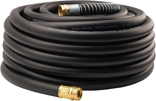 Wiseflow Garden Hose 75FT x 3/4", Heavy Duty Rubber Hose, Water Hose with Five Layered Braiding, Male Female Fittings, 1000PSI Burst, 300PSI Working for Yard, Car Wash, Pets (Black)