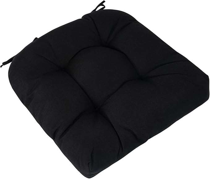 FUNHOME Outdoor Chair Cushions 19 x19 Inch,Water Resistant Tufted Seat Cushions 19",Reversible,Weather Resistant,Rounded Back Wicker Chair Cushion for Patio Garden Furniture(Black)