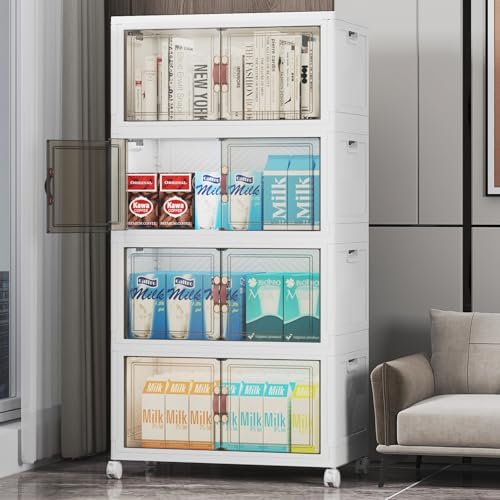 UAMFURI Stackable Storage Bins with Lid, 208QT Plastic Cabinet with Wheels