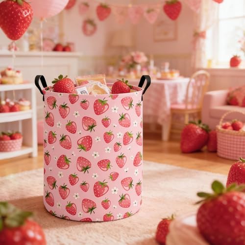 Strawberry Storage Bin Foldable Nursery Organizer Basket | Foldable with Waterproof PE Coating Organizer Bin for Kids Boys and Girls,Office,Bedroom,Clothes