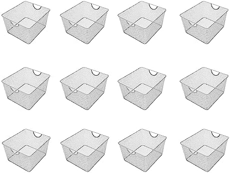 YBM Home Kitchen Pantry Organizer Wire Basket for Shelves, Cabinets, Pantry, Countertop, Mesh Open Storage Bin Metal Basket for Organizing Food Supplies 10” x 9” x 6”, Pack of 12, Silver