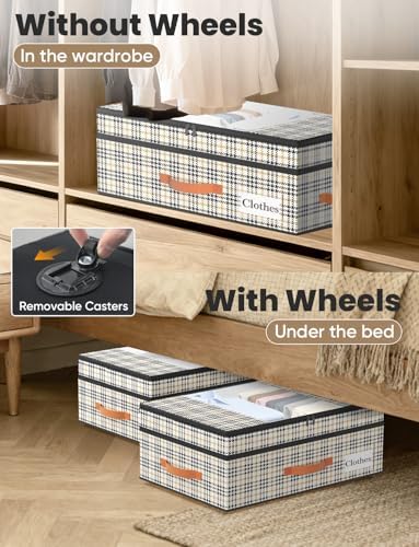 TOSKING 2-Pack Under Bed Storage Drawers with Wheels, 6 Vacuum Bags, Adjustable Height 7.9-10.2", 63L/80 lbs Clear Lid Rolling Bin, 900D Oxford, Space Saver for Dorm Bedroom Clothes Shoes, Houndstooth