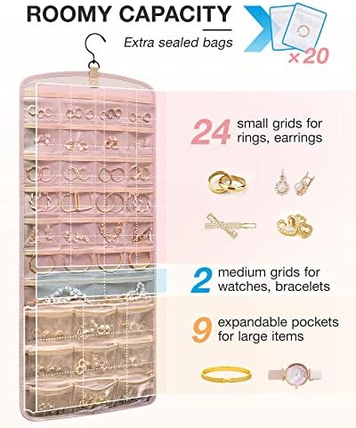 BAGSMART Hanging Jewelry Organizer, Necklace Holder Large Pink