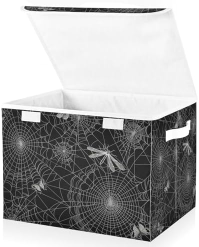 senya Halloween Baskets Collapsible Storage Bins with Lids, Spiderweb Butterfly Dragonfly Storage Boxes Clothes Baskets for Organizing