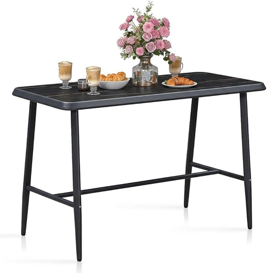 PURPLE LEAF Outdoor Counter Height Bar Table Rectangular Patio Pub Table with Waterproof Tabletop for Balcony Dark Grey