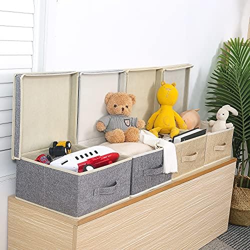 Storage Bins with Lid, Foldable Clothing Storage Box case with Handle for Closet, Bedroom, Home, Gray+Apricot, 13L x 12.5W x 7H inch