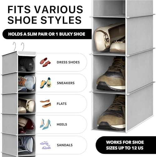 Simple Houseware 2 Pack 10 Shelves Hanging Shoe Organizer, Gray | Dual Metal Hooks, Holds Up to 20 lbs, for Narrow Space
