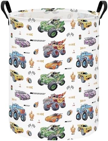 Monster Truck Laundry Hamper Storage Basket | Foldable with Waterproof PE Coating Organizer Bin for Kids Boys and Girls,Office,Bedroom,Clothes