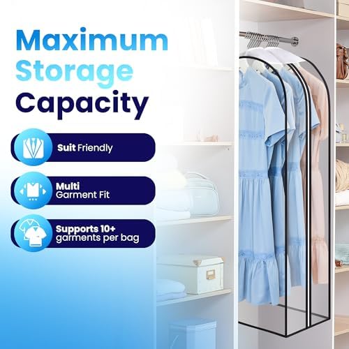 Handy Laundry Clear Garment Bags for Hanging Clothes, 50" Suit Bags, 4-Pack