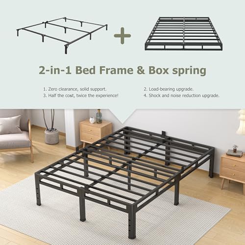 NKZ 2-in-1 Full Size Metal Platform Bed Frame, 16 Inch Heavy Duty Bed Base