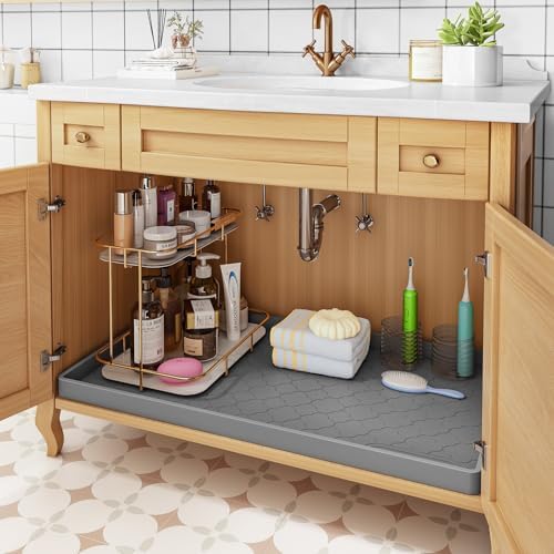 Jin&Bao Under Sink Mat 22" x 19" Waterproof Silicone Cabinet Kitchen Liner | Silicone kitchen cabinet protector, bathroom shelf liner, raised edge traps leaks, anti-slip, easy to clean & dishwasher safe