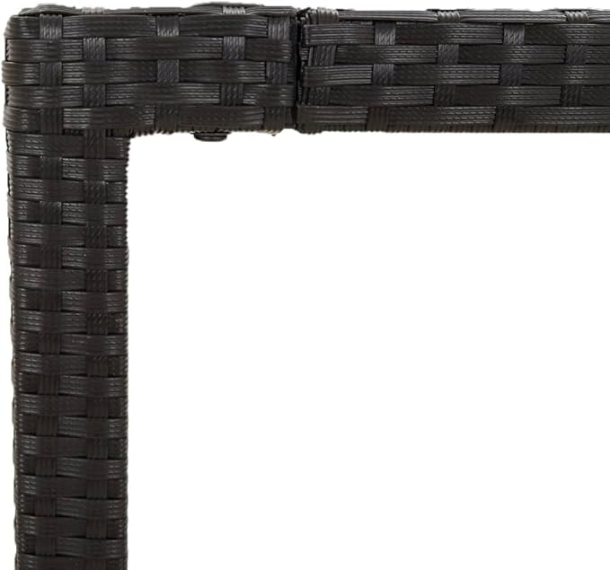 vidaXL Black Poly Rattan Patio Table with Acacia Wooden Top, Weather Outdoor Garden Furniture, Easy Assembly, Durable & Stable, Ideal for Patio, Garden & Outdoor Spaces, Size: 59.1"x35.4"x29.5"