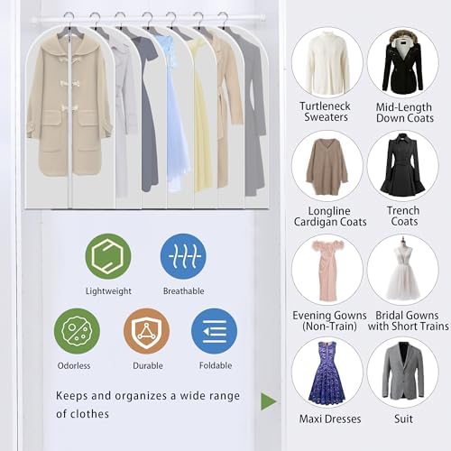 Clear Garment Bags for Hanging Clothes, 12 Pack 48 Inch Dress Covers