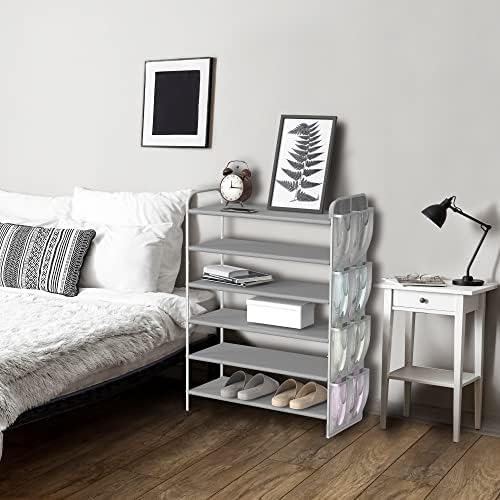 Simple Houseware 6-Tier Shoe Rack Organizer w/Side Hanging Pockets, Grey