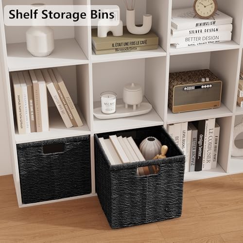 Vagusicc 11 inch Wicker Storage Basket, Set of 2 Black Wicker Baskets