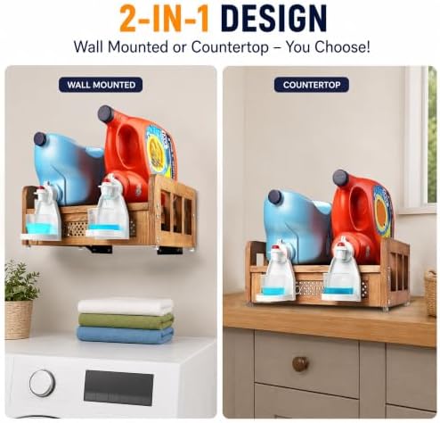 Wooden Wall Mount Laundry Detergent Holder, Nut Brown