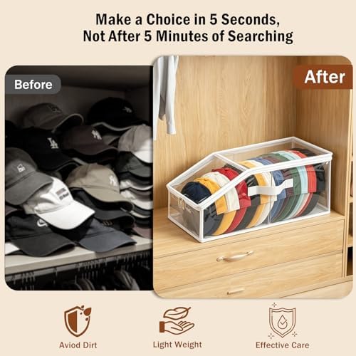 2 Pack Foldable Clear Baseball Cap Storage, Stackable Hat Organizer