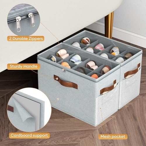 2 Pack Shoe Organizer for Closet, Foldable Shoe Storage with Adjustable