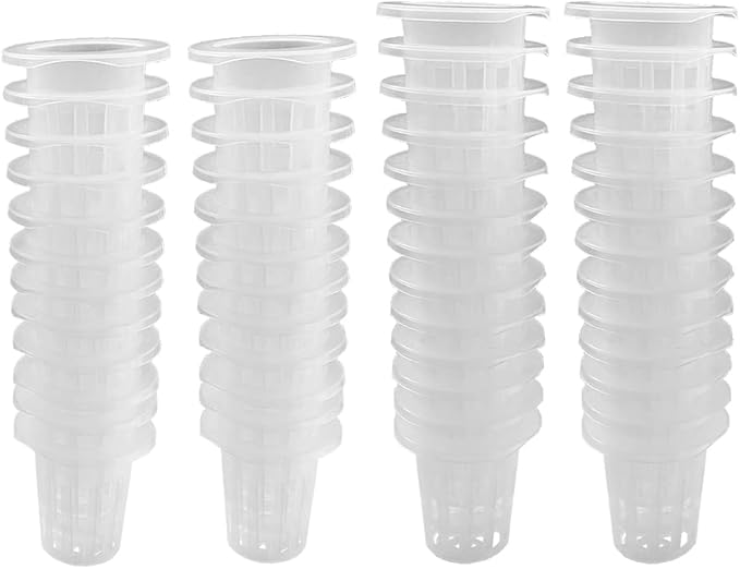 50 Pack 1.77" Garden Net Pots Cups, Slotted Mesh Pot Baskets Seed Growing Media Hydroponics System Supplies for Aquaponics/Orchids/Rockwool Cubes, Heavy Duty Round Wide Rim Design (White)
