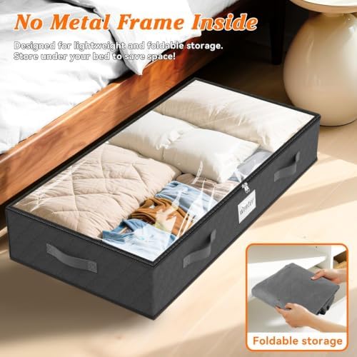 90L Under Bed Storage Containers, Storage Bags, Organizers, 4-Pack, Gray