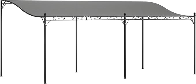 Outsunny 10' x 20' Outdoor Pergola Canopy, Wall-Mounted Metal Patio Canopy with Weather-Resistant Fabric and Drainage Holes for Backyard Garden Porch Beach, Dark Gray