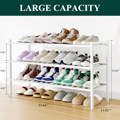 Smiry Bamboo Shoe Rack, 16 Vertical Slats, 3 Tier - 33.7" Wide, White