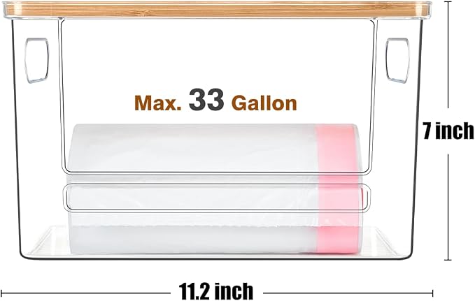 Trash Bag Holder, Acrylic Garbage Bag Dispenser with Bamboo Top