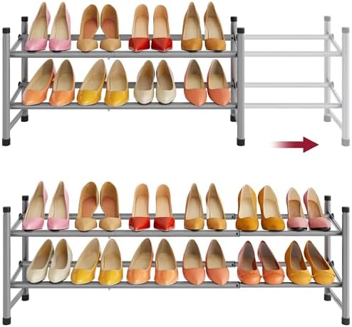 Tajsoon Expandable Shoe Rack for Closet 2 Tier, 28“-41“Stackable, Grey