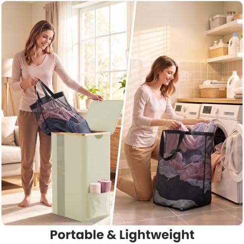 BlissTotes 100L Laundry Basket Hamper with Lid & Removable Bag,Beige